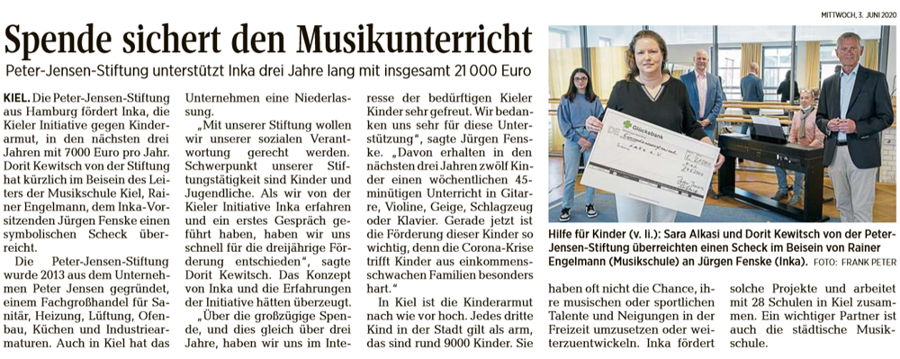 Artikel in den Kieler Nachrichten vom 3. Juni 2020